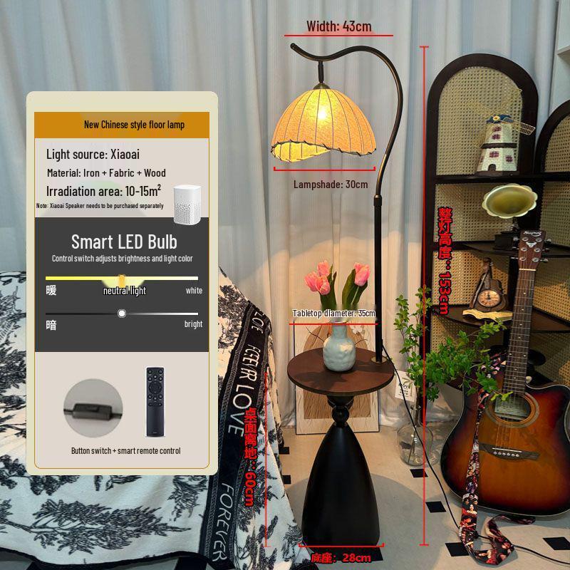 American Retro Floor Lamp with Display Shelf - Living Room Decor & Bedside Table Lamp