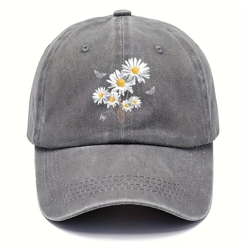 Unisex Vintage Gewaschene Baseballkappe Verstellbar Leicht Atmungsaktiv Dad Hat mit Gänseblümchen Schmetterling Print Design