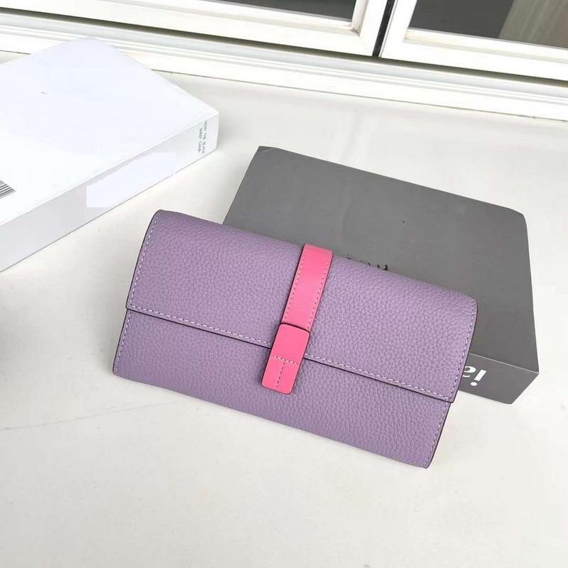 New Genuine Leather Women's Wallet Top Layer Cowhide Lychee Pattern Drawstring Contrasting Color Long Three Fold Bag