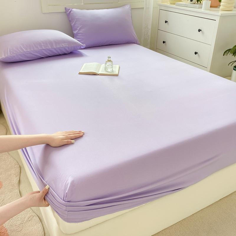 Fitted Bed Sheet with Elastic Band Solid Color Soft Mattress Cover for Single Double King Queen Skin-friendly Bed Cover Bed 120/150/180/200x220cm