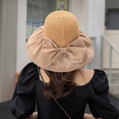 Hat Women's Summer Big Brimmed Black Rubber Fisherman's Hat Bow Sun Hat Face Covering Storage Bag Sunscreen Hat Sunshade Hat