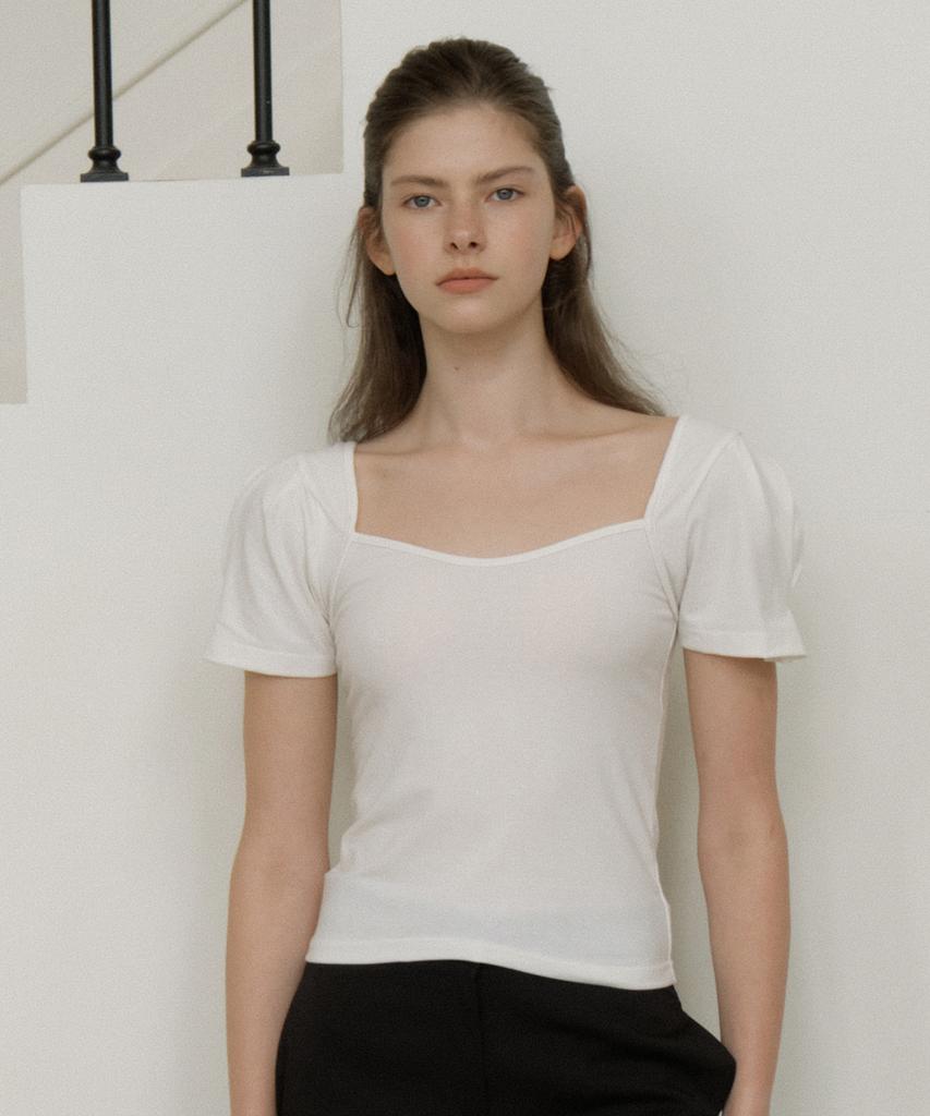 REORG Gir Tulip Neck Puff T-Shirt White