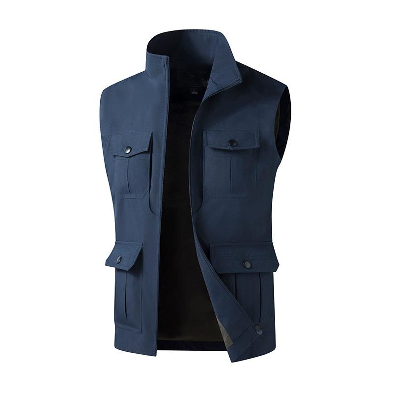 Men's Sleeveless Cargo Vest Multi-Pocket Stand Collar Lightweight Casual Workwear Outdoor Fishing Hiking Photography Jacket Plus Size M-5Xl