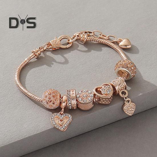Women Bracelet Heart Shape Rhinestones Inlaid Bracelet with Adjustable Design No Fading Wear-Resistant Bracelet