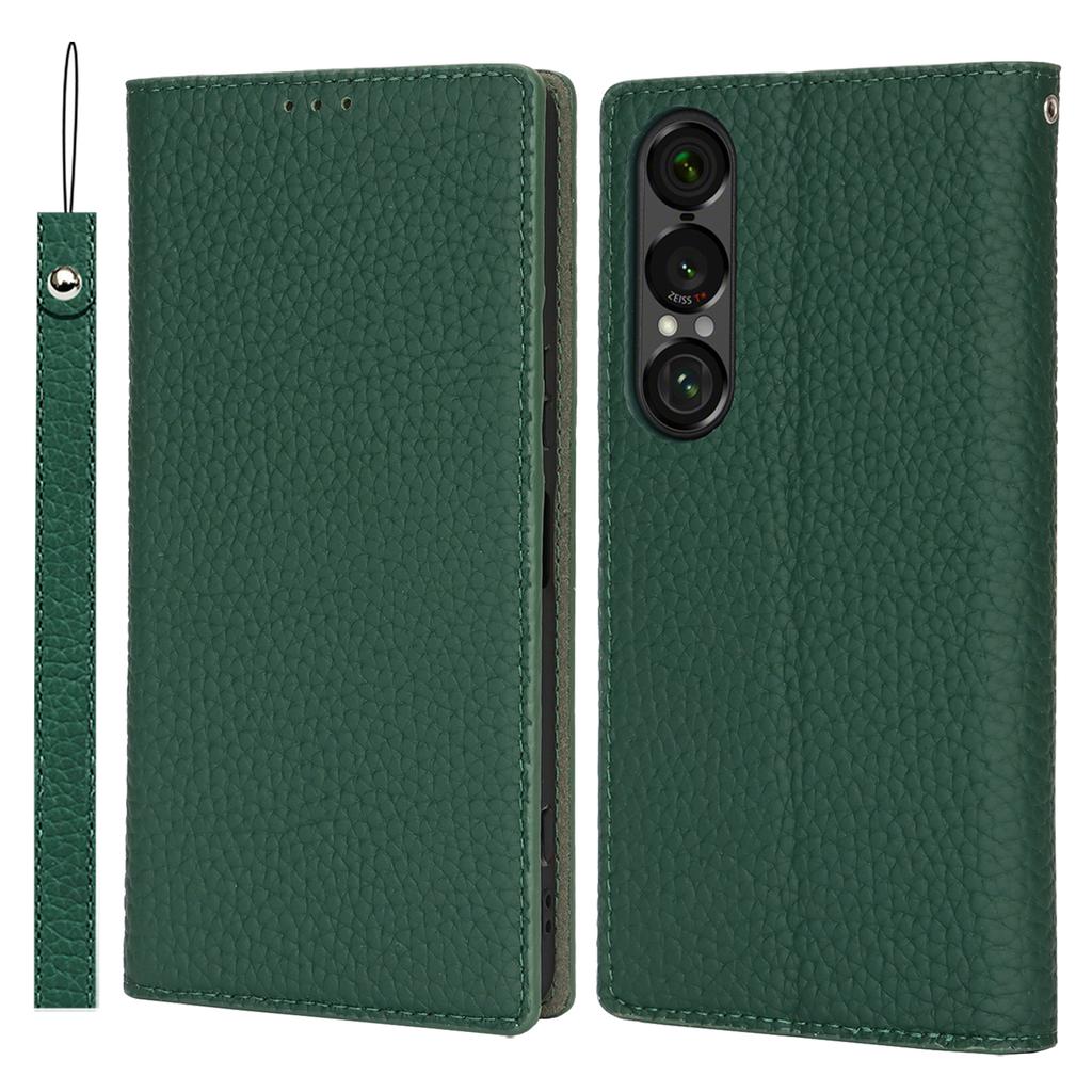 For Sony Xperia 1 VII Wallet Case Genuine Cow Leather Phone Cover Litchi Texture