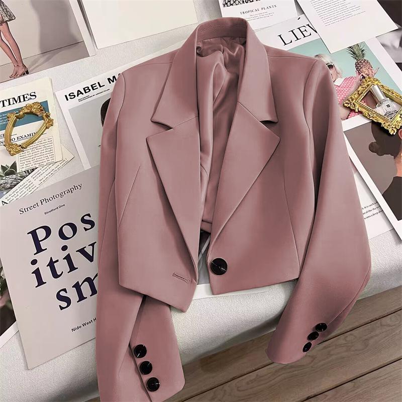 Women's Pink Short Blazer Jacket - 2025 Autumn European and American Style, Versatile for Workplace and Commute