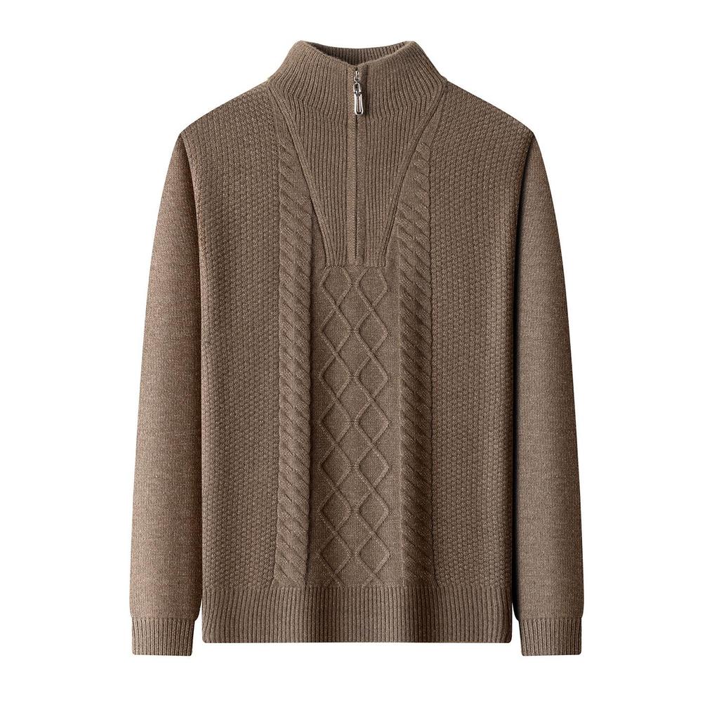 Zimní pletený svetr s půlzipem a vysokým límcem 2025 - Teplý jednobarevný svetr pro střední věk i mladé