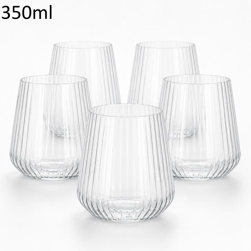 Plastic Ribbed Wine Glass Cocktail Glass Shatterproof Transparent Beverage Cup for Weddings Gatherings and Events