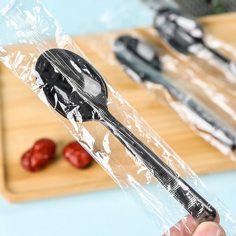 Fangcaodi Disposable Spoons, 80 Pieces, Long-Handled Small Soup Spoons for Fast Food, Desserts And Coffee, Black Color, Individually Wrapped