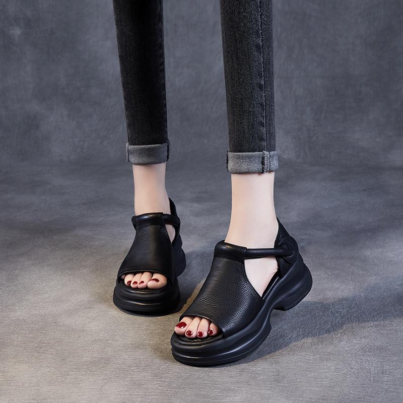 GKTINOO 2025 Summer Shoes Women Thick Heel Sandals New Design Hook&Loop Genuine Leather Open Toe Casual Platform Sandals Ladies