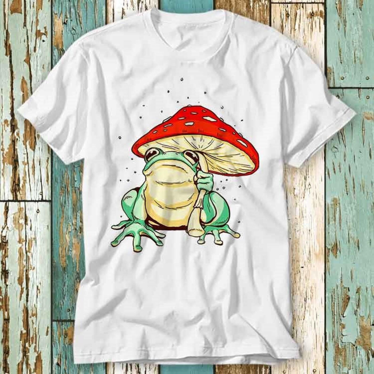 Frog Star With A Magic Mushroom Umbrella T-Shirt Top Design Unisex Ladies Mens Tee Retro Fashion Vintage Shirt S893 XL