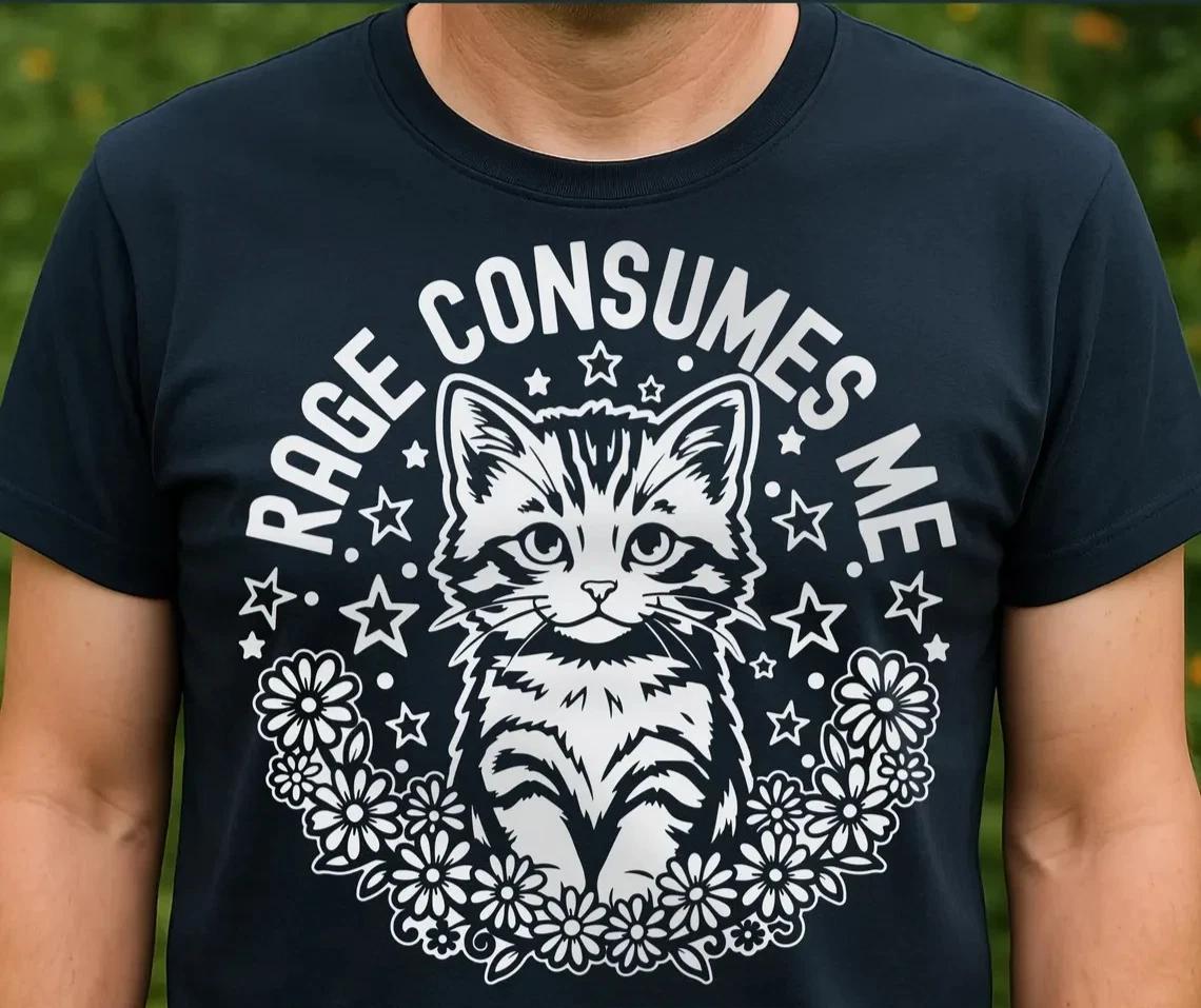 Rage Consumes Me Funny Cat Graphic Tee Sarcastic Kitten Meme Gift T-shirt M