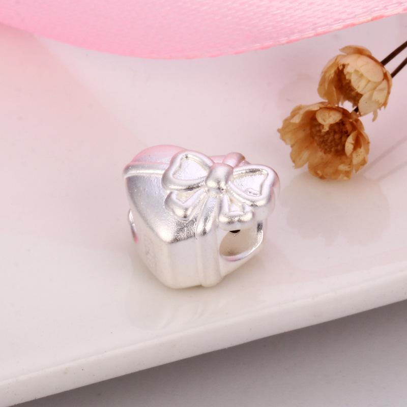 Sterling Silver Pink Bow Heart DIY Braided Rope Beads