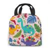 Cartoon Dinosaur Canvas Portable Cooler Lunch Bag Fashion Thermal Insulated Food Bags Food Picnic Lunch Box Bag for Adult Kids