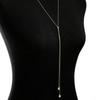 Korean Stainless Steel Y-Shaped Long Tassel Pendant Necklace for Women Simple Metal Ball Adjustable Sweater Chain Jewelry Gift