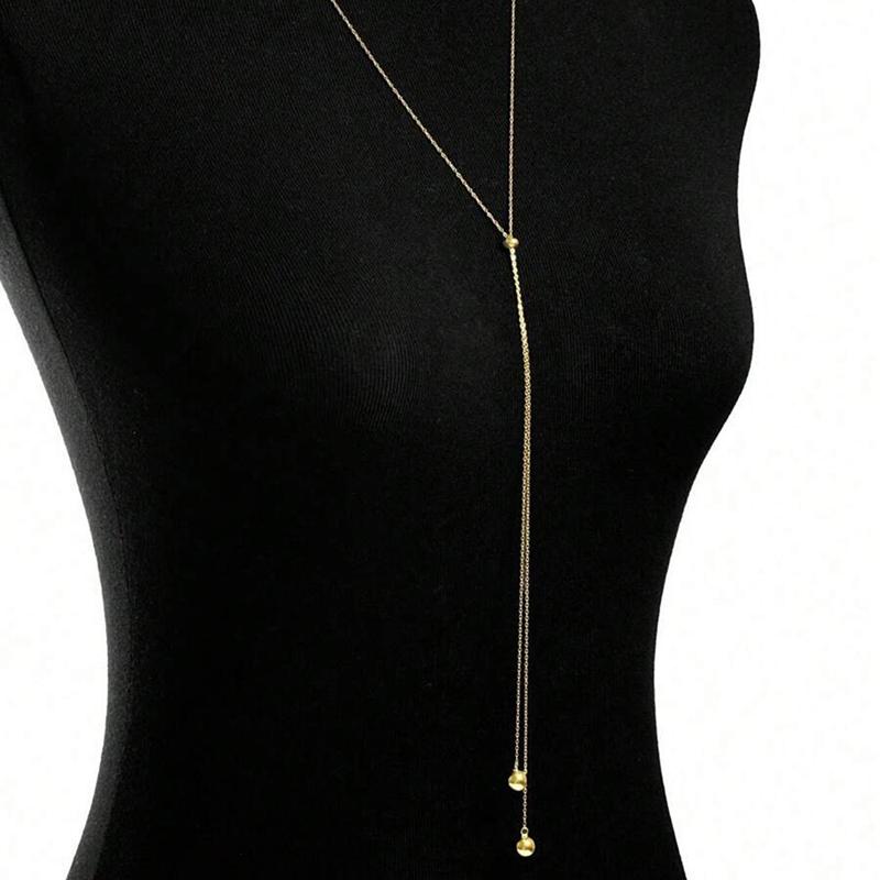 Korean Stainless Steel Y-Shaped Long Tassel Pendant Necklace for Women Simple Metal Ball Adjustable Sweater Chain Jewelry Gift