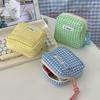 Mini Cute Lattice Square Cosmetic Bag Women Portable Earphones Lipstick Sanitary Napkins Storage Pouch Small Makeup Zipper Bags