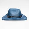 Sombrero de Cowboy de Ala Ancha con Textura de Denim Unisex con Banda de Remaches de Cabeza de Toro