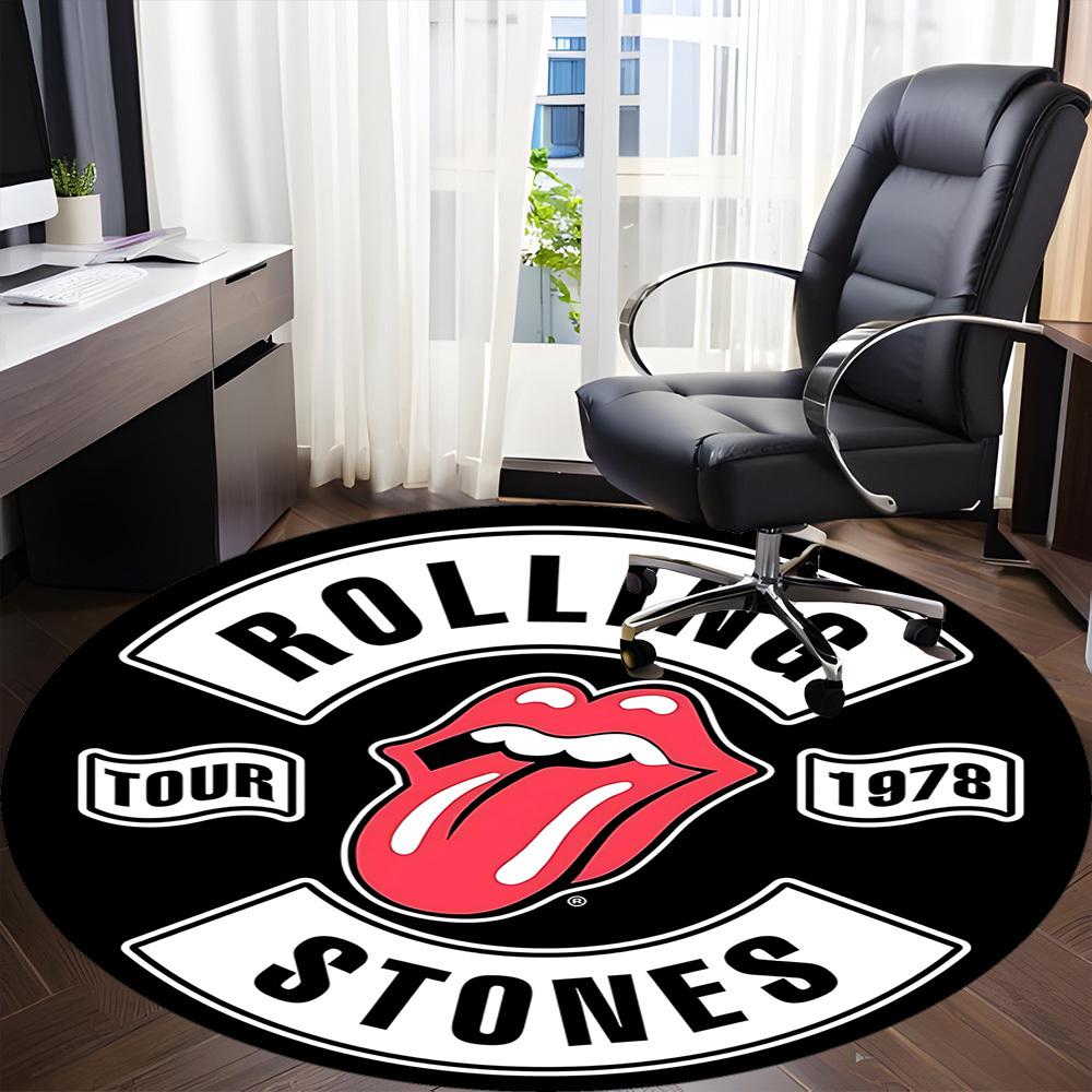 

1PC Rolling Stones Logo Office Round Rug - Perfect for Office or Study Decor, Machine Washable, Non-Slip Backing, Decorative Floor Mat 150cm