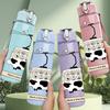 1PC Cow Cable Car Cartoon Print 750ml Color Plastic Sports Water Bottle Leakproof Flip Straw Lid Suitable for Sports Office Home Use
