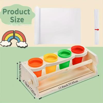 Wooden Tabletop Paper Roll Dispenser with Roll Pencil Cups Craft Art Paper Roll Holder for Kids Desktop Easel Drawing Painting