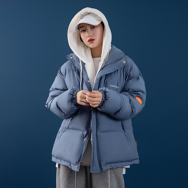 New Fake Two Thick Cotton-padded Jacket Short Cotton-padded Jacket Female Winter Hooded Students Casual Cotton-padded Jacket Coat.