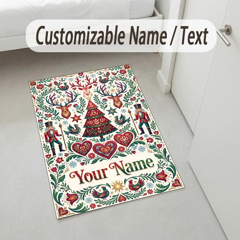 Christmas Theme Soft Crystal Velvet Rug Custom Name & Text Print Non Slip Floor Rug for Bedroom Living Room