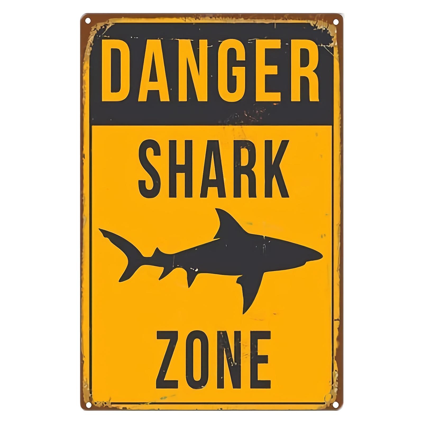 

Vintage Metal Danger Shark Zone Sign Safety Warning Traffic Street No Electricity Needed for Home Office Workplace 20x30cm