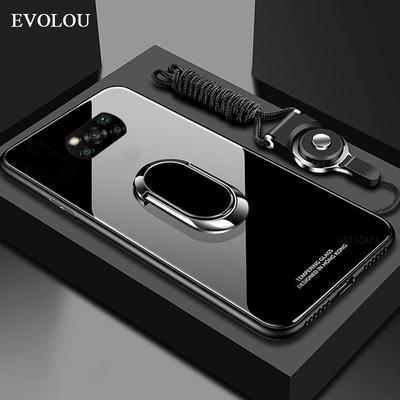 Für Xiaomi POCO X3 NFC Hülle Magnet Ring Ständer Halter Handyhülle für Xiaomi POCO F3 M3 Pro Redmi Note 10 Pro Max 9C K40 Harte Rückseite aus gehärtetem Glas