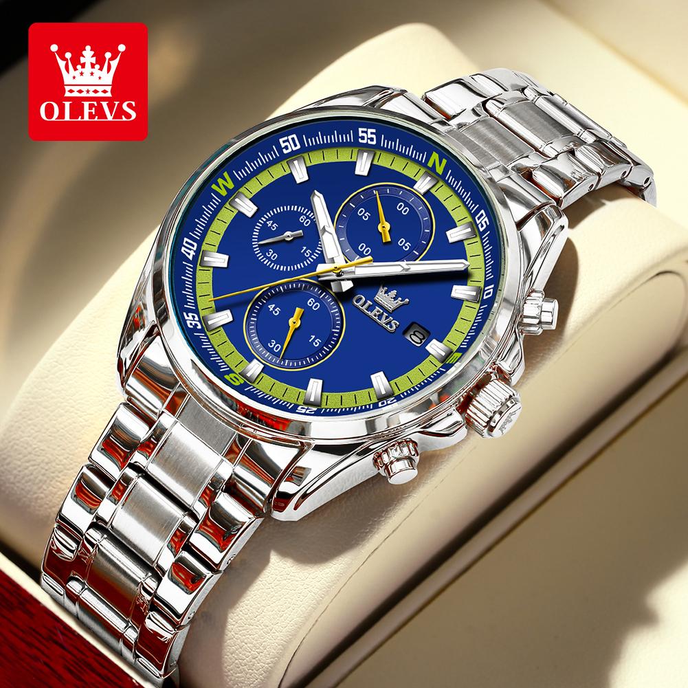 OLEVS TY713 Watches For Man Original Stainless Steel Multifunctional Quartz Watch Waterproof Luminous Date Watches Box Gifts