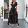 Casual Vacation Style Short-sleeved Cinched-waist Long Dress for Women's Wear Spring/Summer 2025