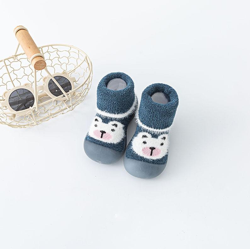 Baby toddler shoes autumn and winter plus velvet children's socks shoes infant soft sole floor shoes cartoon pattern