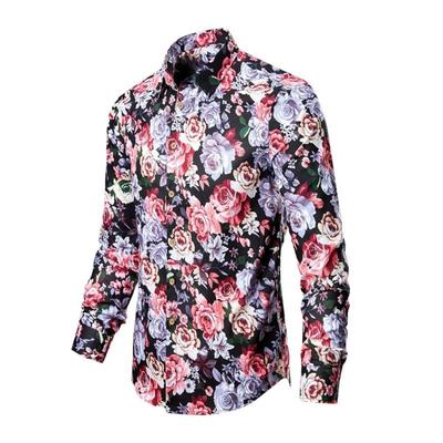 MARBEINE Long Sleeve Floral Print Aloha Casual Plus Sizes Soft Men's Button-Down Shirt, Spring, Summer, Autumn, Winter, Fashion, Available,