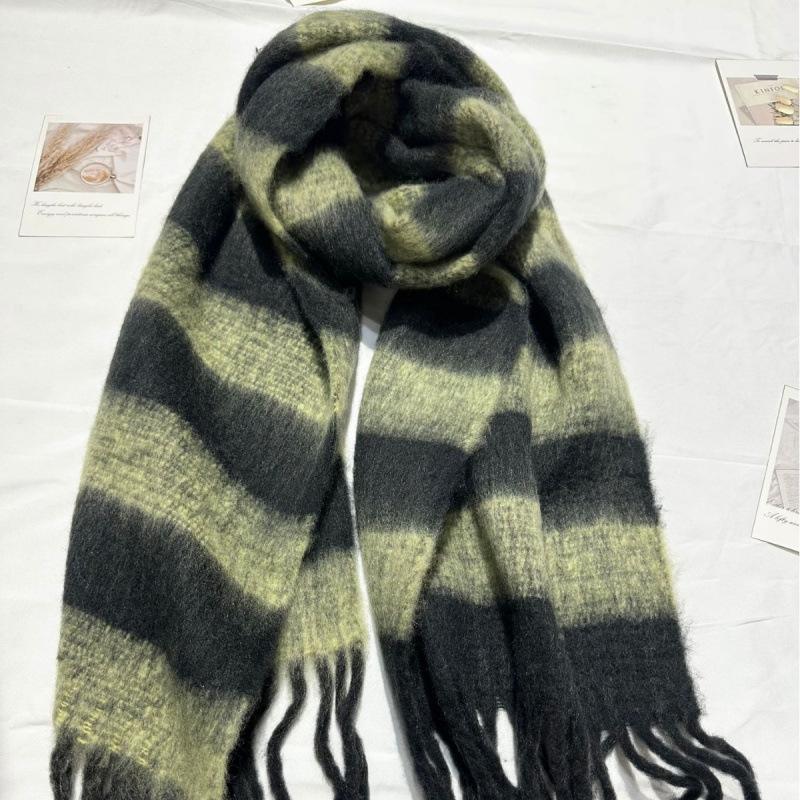 New Style Mohair Striped Colorful Scarf for Women in Winter Korean Style Thickened and Warm with Plush Scarf for Men