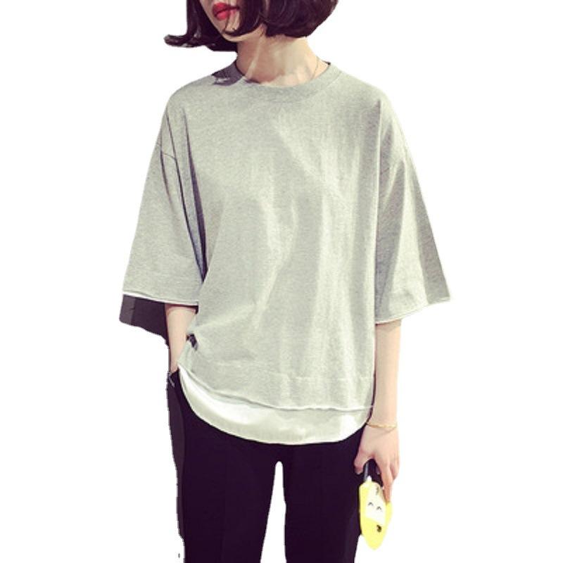 Duży Rozmiar Luźny T-shirt z Krótkim Rękawem Damski Letni Duży Rozmiar Łączony Casualowy Top Para Koszulka Bazowa