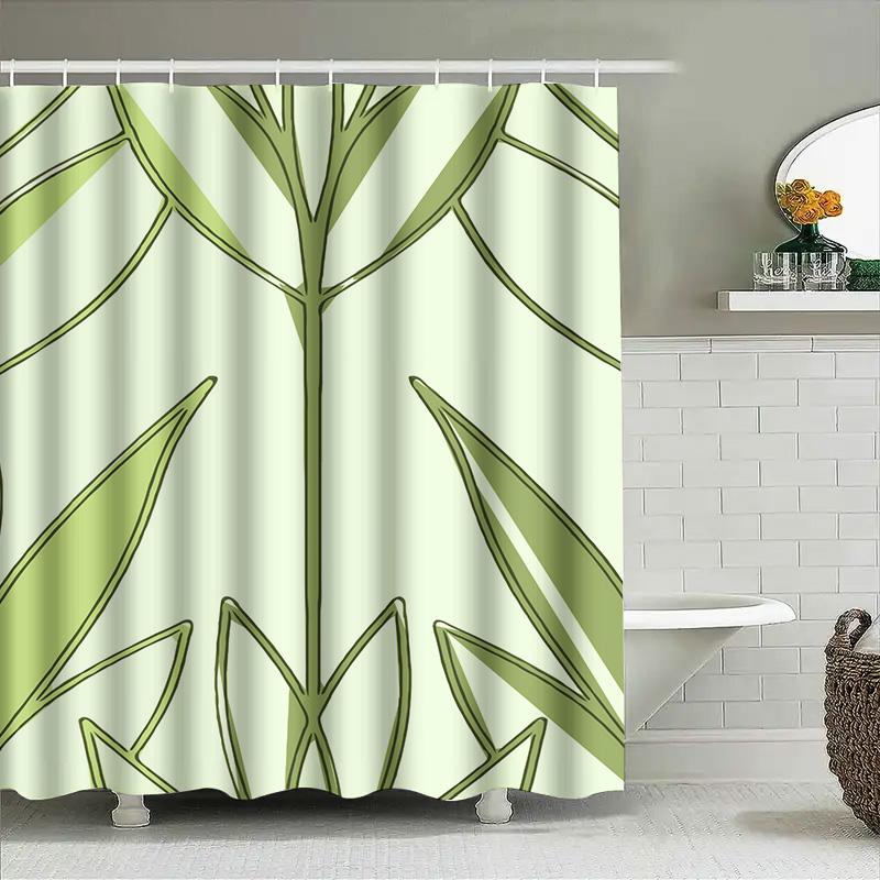 Modern Green Leaf Shower Curtain Elegant Water Proof Fabric For Bathroom Decor