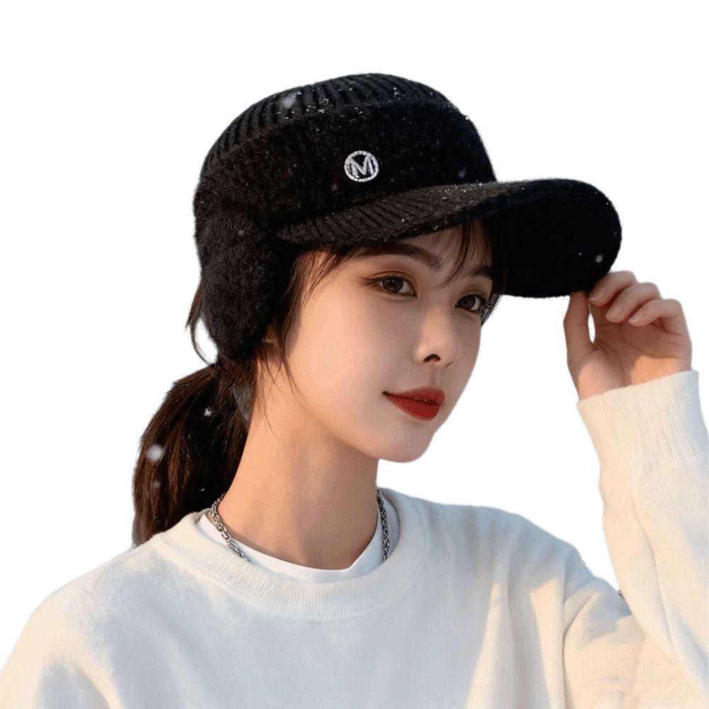 Windproof Knitted Hat Thickened Baseball Cap Casual Empty Top Cap for Women