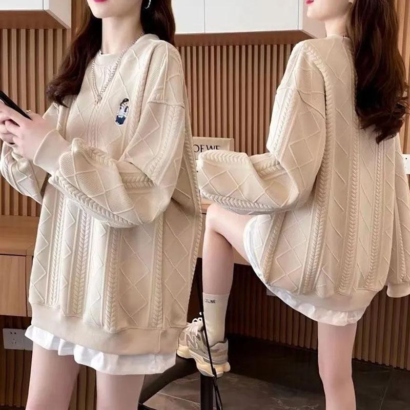 Sweat-shirt pour Femmes Coton Oversize Molleton Épaissi Ample Col Rond Décontracté Pull Haut Sweat-shirt Manches Longues