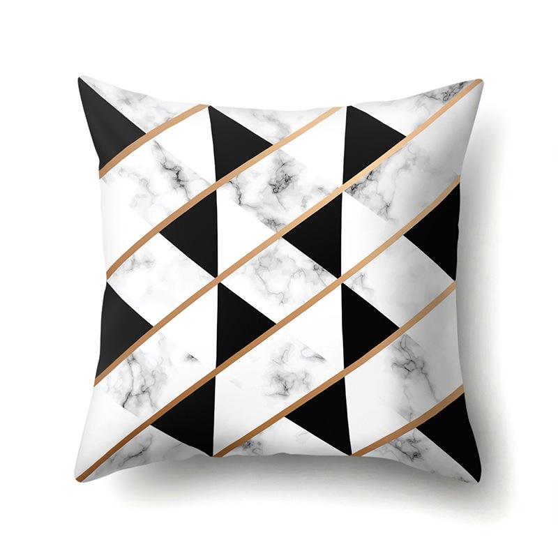 Polyester Pillow Case Nordic Ins Style Marble Geometric Printed Peach Leather Velvet Living Room Sofa Pillow Case