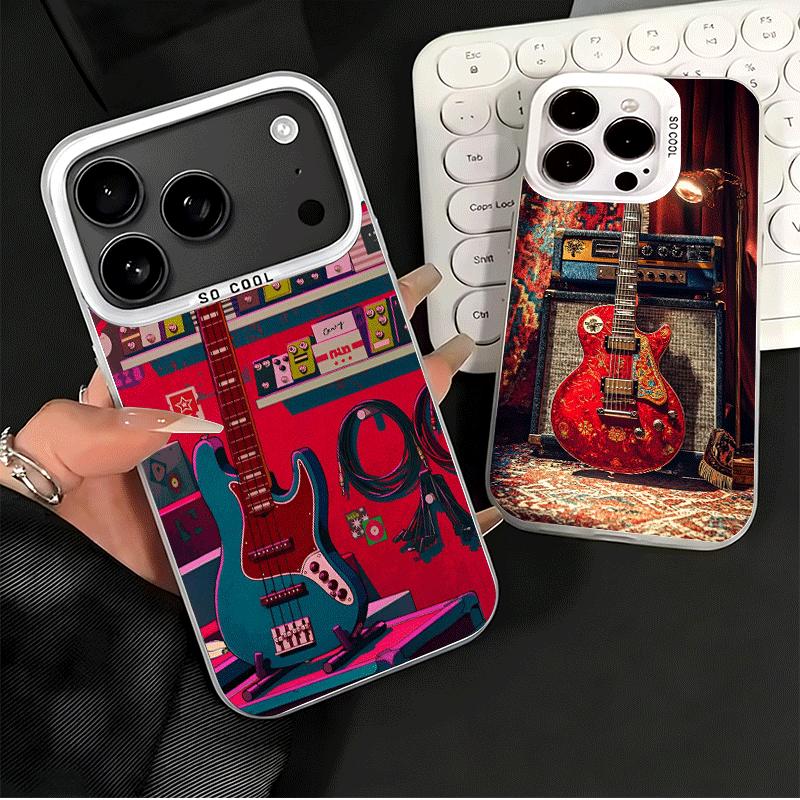 Guitar Retro Rock Music Shockproof Phone Case for iPhone 17 Air 16 16E 15 Pro Max 14 Plus 13 Mini 12 Back Cover Anti Fall Fundas