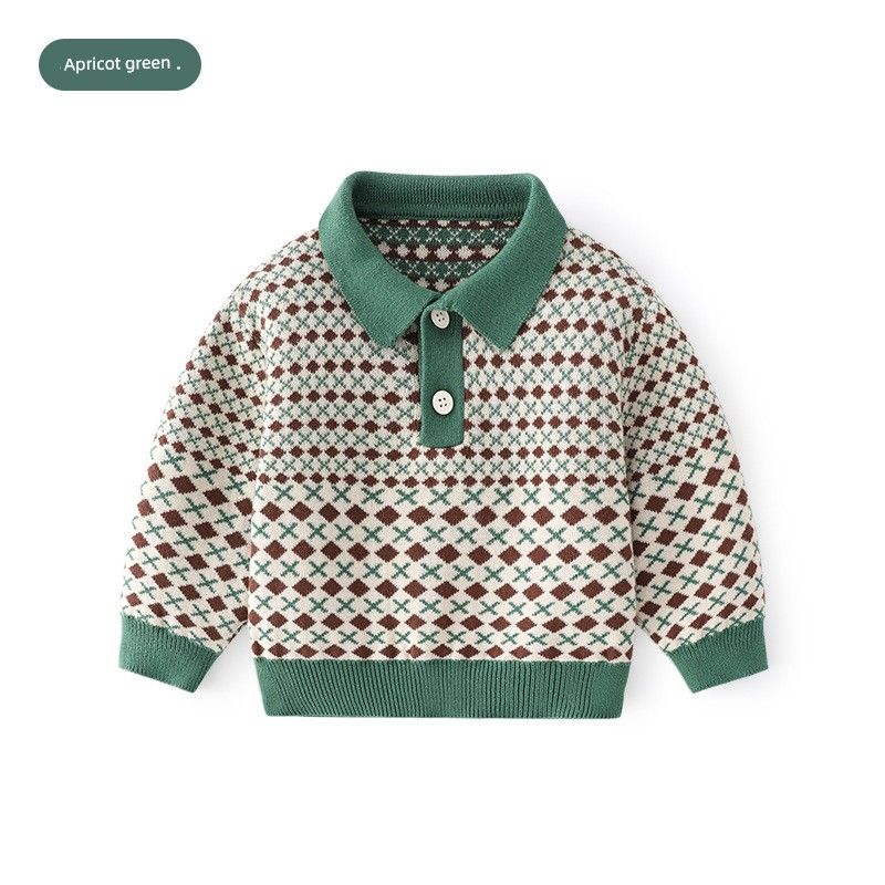 Polo Casual Polo Collar Spring and Autumn Pullover Children s Clothing Apricot green 80 cm