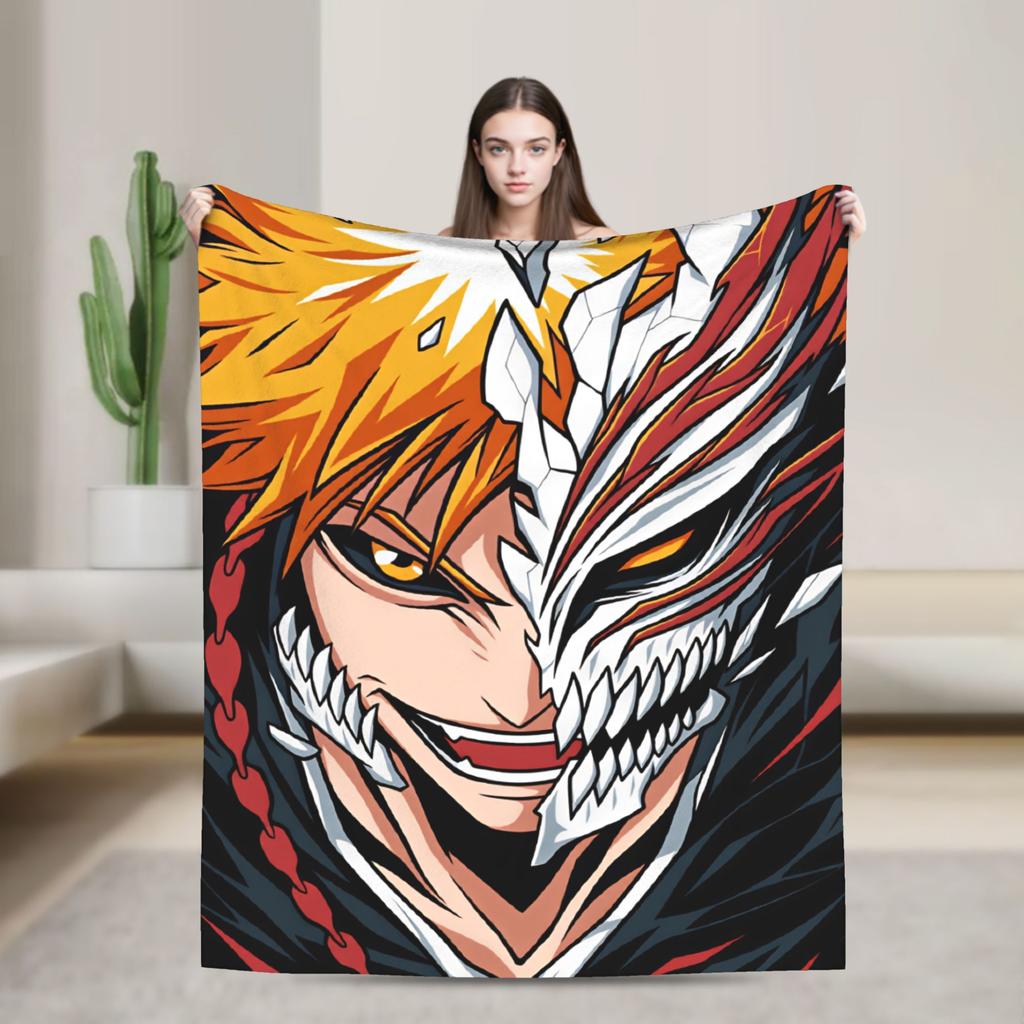 Bleach Kurosaki Ichigo Anime Cartoon Blanket Quality Warm Throw Blanket Winter Airplane Travel Outdoor Print Bedspread