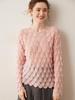 Cashmere Openwork Feather Knit Round Neck Long Sleeve Sweater