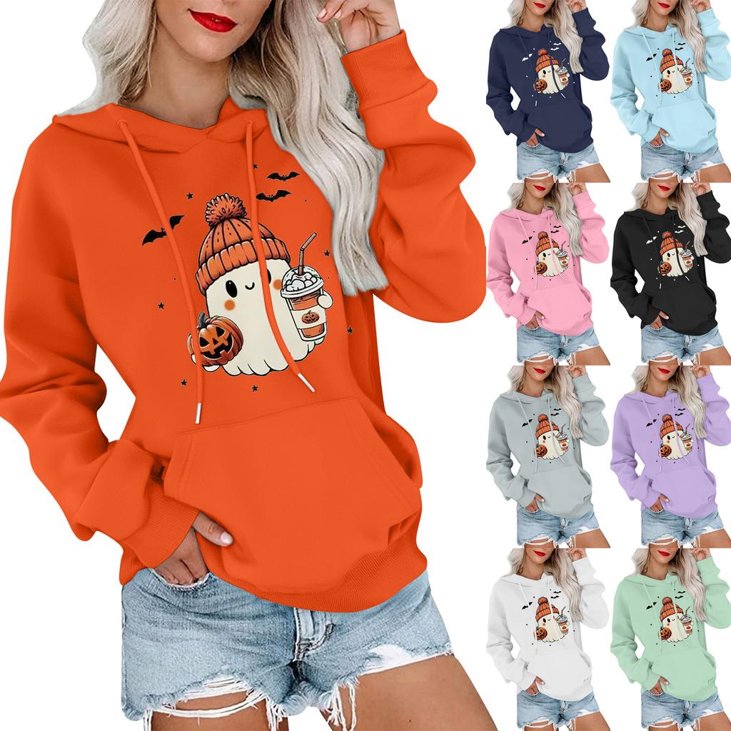 Women's Fashionable, Casual, Comfortable Round-neck, Hooded, Long-sleeved, Halloween-print Warm Sweater