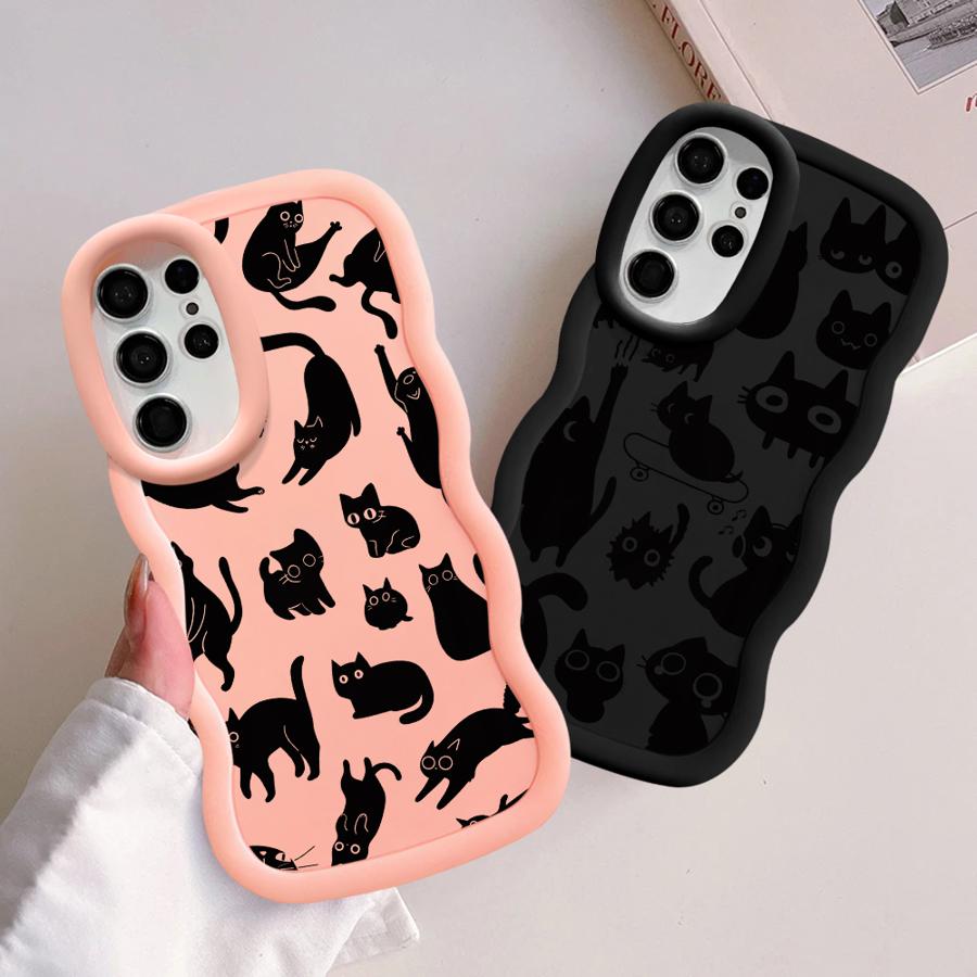 Case for Samsung Galaxy S21 S25 S24 A26 S22 Ultra S23 Plus A25 S20 FE Soft Phone Cover A35 A36 A34 A24 A55 A54 Black Cat Cartoon