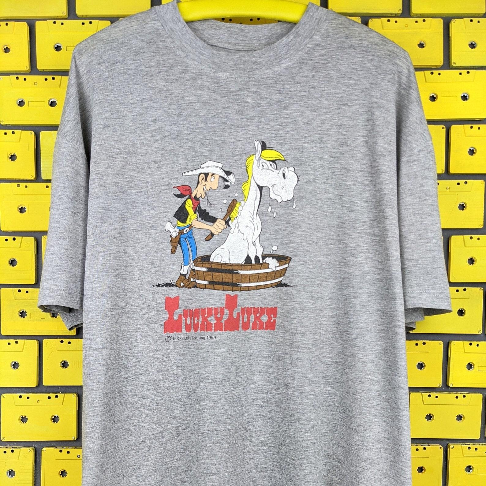 Vintage 1999 Lucky Luke T shirt American Wild West Cowboy Gunslinger European Comic Series Cartoon Character Merch Tee Size XL S