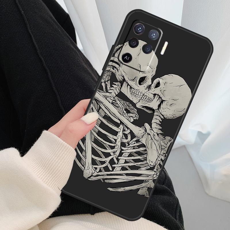 Skeleton Skull Kiss Case For Oppo A17 A57 A77 A40 A78 A54 A74 A94 A76 A16 A96 A18 A60 A80 A38 A58 A98 A15 A5 Pro