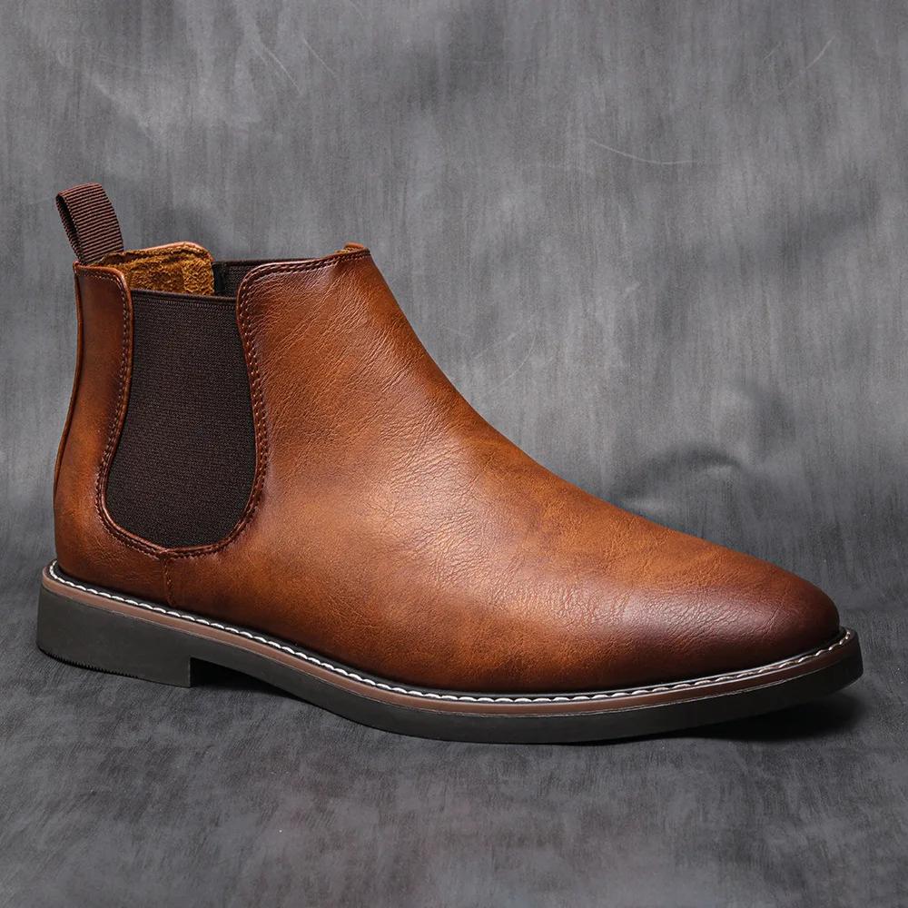 Fashion Botas Para Hombre High Quality British Men Shoe Men Chelsea Boot Fashion Leather Shoe Retro Men Large Ankle Boot Men Winter Shoe