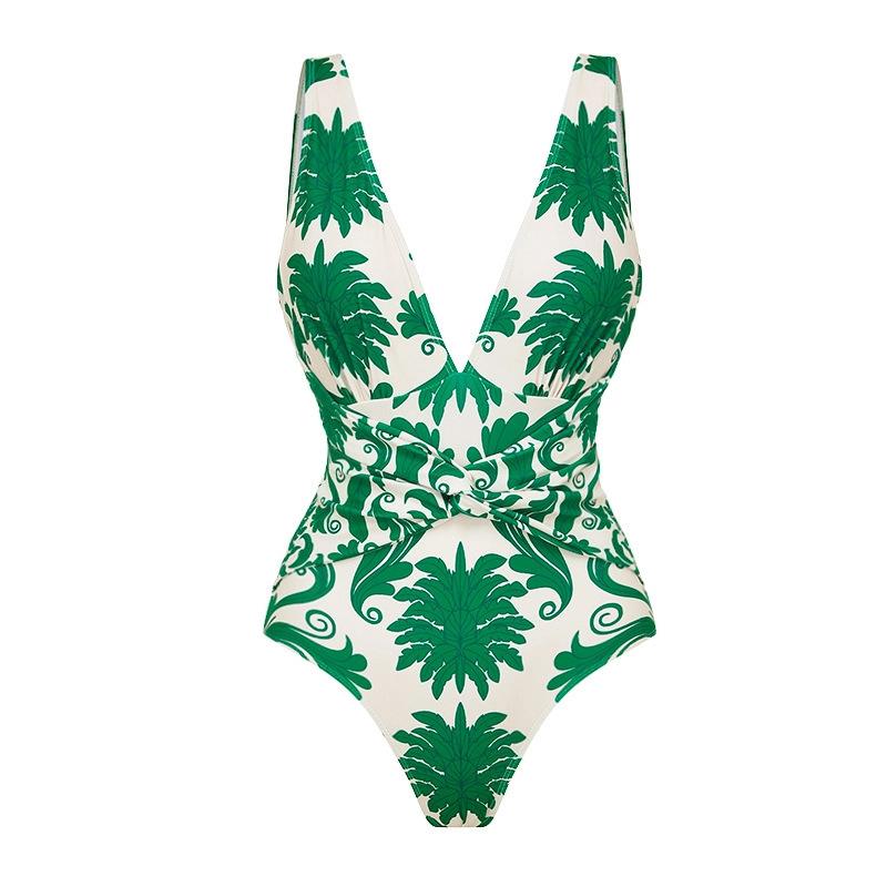 European and American swimwear V-neck floral one-piece swimsuit high-end beach suit women S