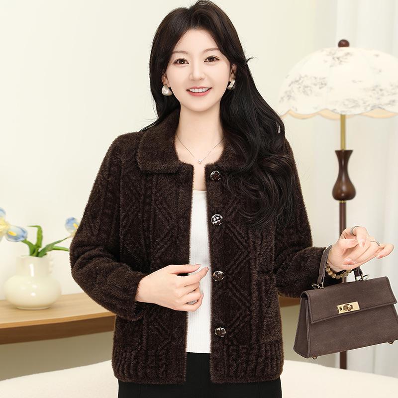 

Women s Stylish Faux Mink Velvet Knit Cardigan Coat - Warm Autumn/Winter with Lapel and Buttons One Size (45-67.5 kg)